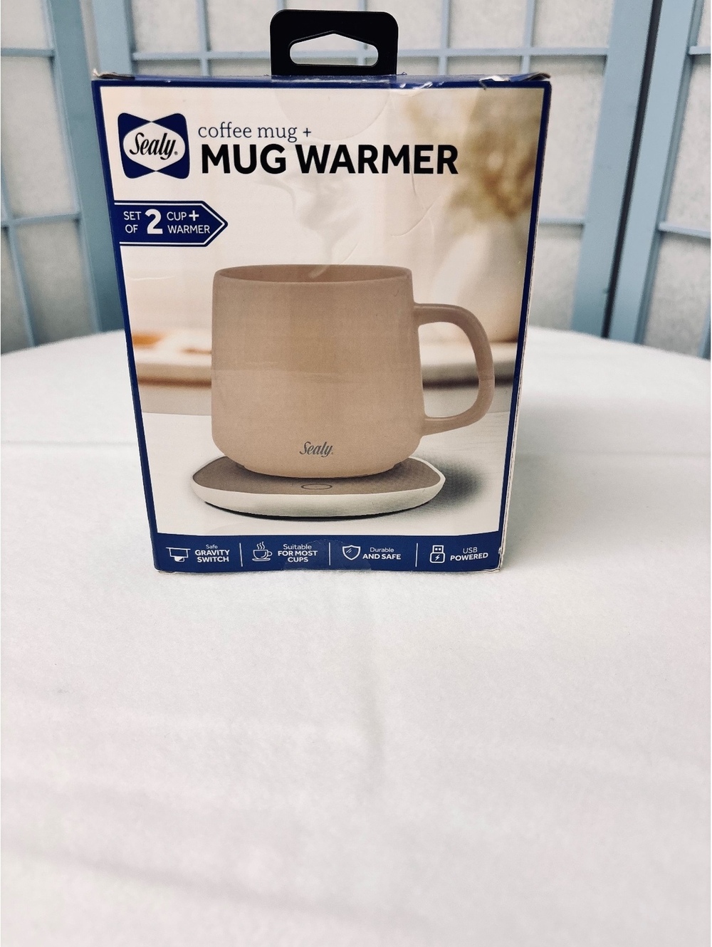 Sealy Coffee Mug and Mug Warmer Set - USB Powered, Safe Gravity Switch, Durable,